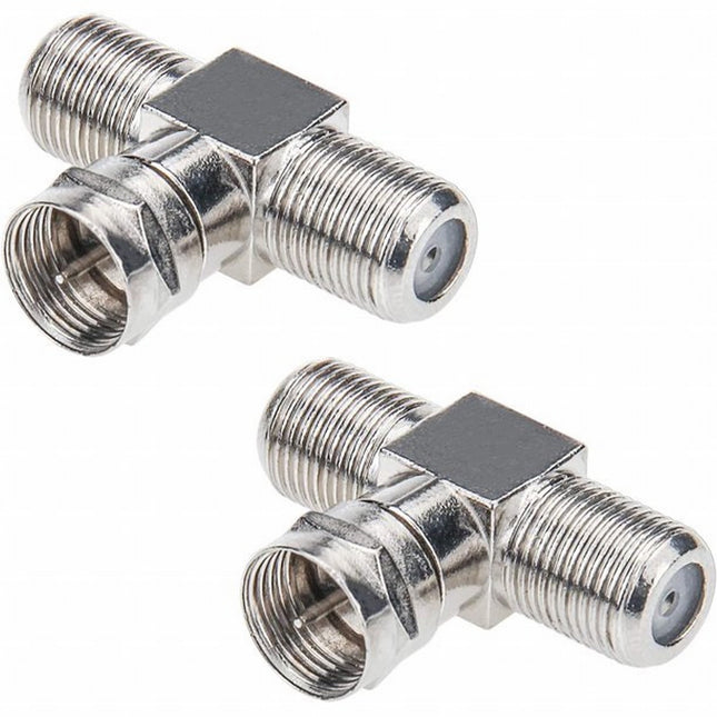Cable Tv Connector F Tee Head One Two Female Inch Cable Is Connected To The Connector Silver