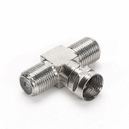 Cable Tv Connector F Tee Head One Two Female Inch Cable Is Connected To The Connector Silver