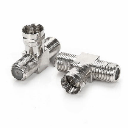 Cable Tv Connector F Tee Head One Two Female Inch Cable Is Connected To The Connector Silver