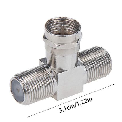 Cable Tv Connector F Tee Head One Two Female Inch Cable Is Connected To The Connector Silver