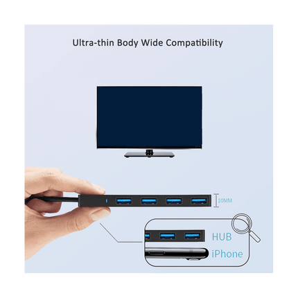 Ckepdyeh 4-Port USB 3.0 Splitter Hub, Plastic Black