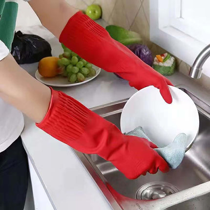 JWDX Oven Mitts Clearance! 2 Pairs Reusable Household Gloves Rubber Dishwashing Gloves Extra Thick Long Sleeves Kitchen Cleaning Working Painting Gardening Pet Care, Include Two Pairs of Gloves Red