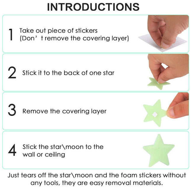 200 Pcs 3D Stars Glow In the Dark Luminous Fluorescent Wall Stickers Room Decors – product detail