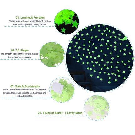 200 Pcs 3D Stars Glow In the Dark Luminous Fluorescent Wall Stickers Room Decors