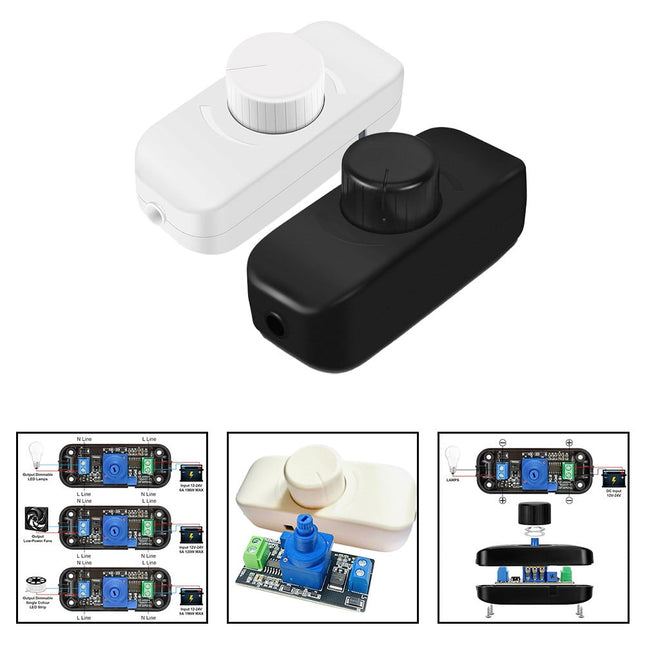 Inline Dimmer Switch For 12V 24V Led Lights Frequency Adjustable Push On/Off Rotary Control For Smooth – product detail
