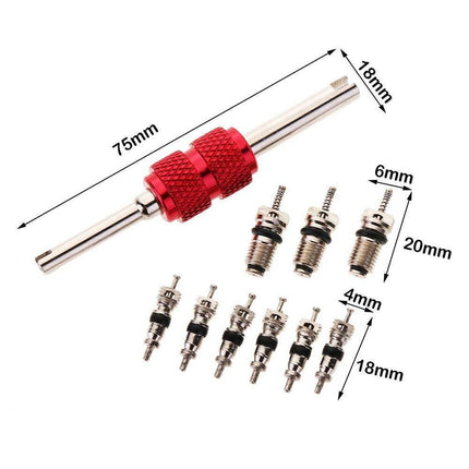9Pcs Air Conditioning Valve Cores+1Pc Remover Tool A/C Repair Kit