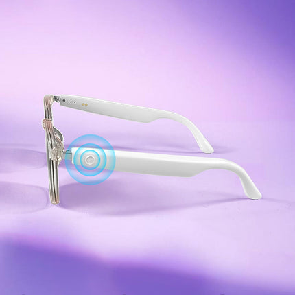 Smart Glasses with Wireless Earbuds, Lightweight Glasses With Blue Light Protection Wireless Bluetooth 5.3 Headset Function Built-in Music And Speakers Support For And Voice White