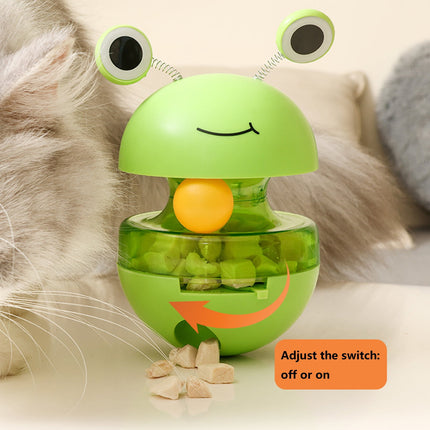 Cat Treat Puzzle, 2 in 1 Pet Slow Feeder Puzzle Ball, Frog Tumbler Cat Treat Toy, and Automatic Slow Feeder Ball for Cat and Kitten Training with Feather & Balls Green