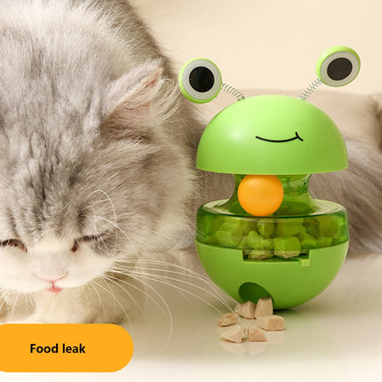 Cat Treat Puzzle, 2 in 1 Pet Slow Feeder Puzzle Ball, Frog Tumbler Cat Treat Toy, and Automatic Slow Feeder Ball for Cat and Kitten Training with Feather & Balls Green