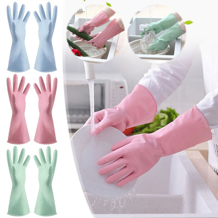 1 Pairs Rubber Gloves for Dishwashing Cleaning, Cotton Lined Household Gloves, Waterproof Gloves for Kitchen Bathroom, Reusable Gloves, Food Grade Non-Slip Household Kitchen Gloves Light blue,M