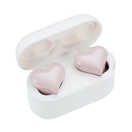 Heart Shaped Earbuds, Stylish Headphones HiFi Stereo Sound Waterproof Bluetooth 5.3 Earphones with Charging Case for Girls Women, Noise Reduction Sports Wireless In Ear Bluetooth Earphones Pink