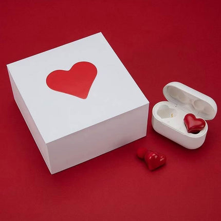 Heart Shaped Earbuds, Stylish Headphones HiFi Stereo Sound Waterproof Bluetooth 5.3 Earphones with Charging Case for Girls Women, Noise Reduction Sports Wireless In Ear Bluetooth Earphones Red