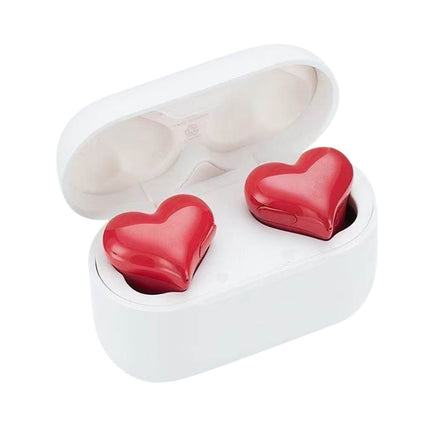 Heart Shaped Earbuds, Stylish Headphones HiFi Stereo Sound Waterproof Bluetooth 5.3 Earphones with Charging Case for Girls Women, Noise Reduction Sports Wireless In Ear Bluetooth Earphones Red