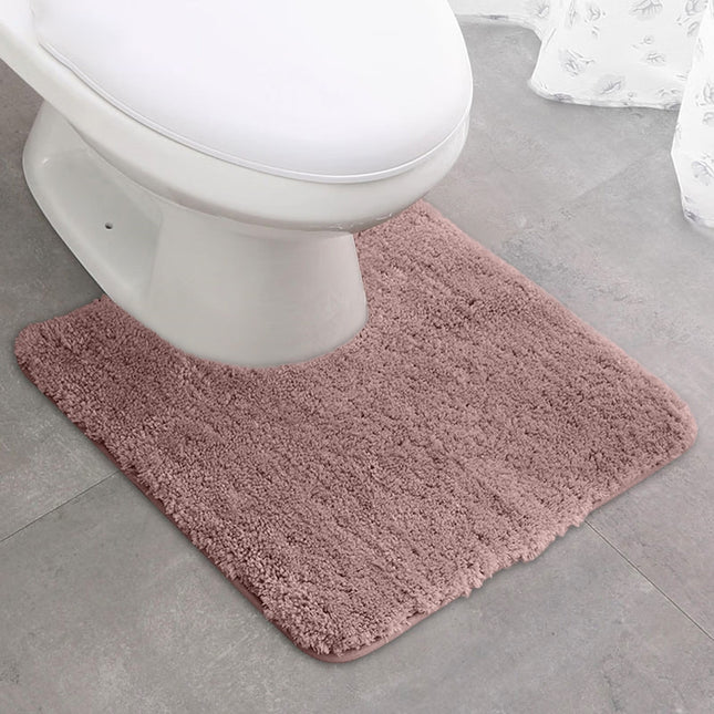 Bathroom Contour Rug Non Slip Toilet U Shaped Bath Mat Water Absorbent Super Soft Shaggy in Pink