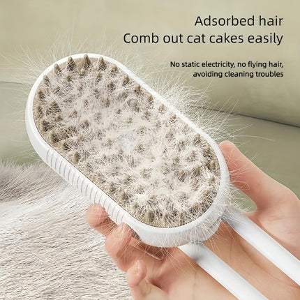 Pet Spray Massage Comb with Steam - 3-in-1 Steam Grooming Brush for Cats & Dogs, Pet Hair Removal, Massage & Cleaning Spray Comb, Ergonomic & Portable, Compact & Easy to Clean,for Bathing & Grooming White
