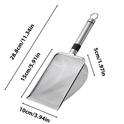 Stainless Steel Cat Litter Shovel - Mesh Shovel with Small Holes, Fine Mesh Sand Scoop for Litter Box Cleaning, Feces Screening Shovel, 10cm Deep for Easy Waste Separation, Comfortable Handle