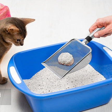 Stainless Steel Cat Litter Shovel - Mesh Shovel with Small Holes, Fine Mesh Sand Scoop for Litter Box Cleaning, Feces Screening Shovel, 10cm Deep for Easy Waste Separation, Comfortable Handle