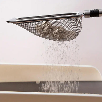 Stainless Steel Cat Litter Shovel - Mesh Shovel with Small Holes, Fine Mesh Sand Scoop for Litter Box Cleaning, Feces Screening Shovel, 10cm Deep for Easy Waste Separation, Comfortable Handle