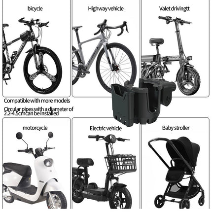 2-in-1 Adjustable Drink Holder,Universal Cup Holder with Cell Phone Holder,Large Diameter Design Bike Cup Holder for Wheelchair Walker Bike Free Size Black