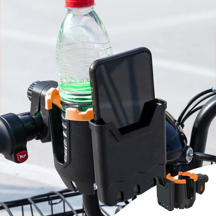 2-in-1 Adjustable Drink Holder,Universal Cup Holder with Cell Phone Holder,Large Diameter Design Bike Cup Holder for Wheelchair Walker Bike OG Orange