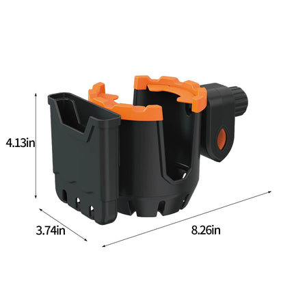 2-in-1 Adjustable Drink Holder,Universal Cup Holder with Cell Phone Holder,Large Diameter Design Bike Cup Holder for Wheelchair Walker Bike OG Orange