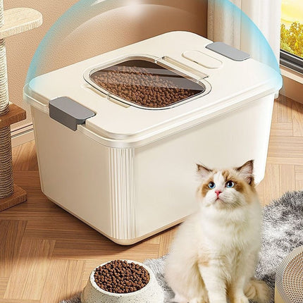 Airtight Pet Food Storage Container for Dog Cat Food Up to 10lbs Large Dry Food Bin with Measuring Cup Lids for Treats and Other Pets (10 LB), 6.31x9.44x7.08 9.96" x 13.18" x 7.95" Beige/Medium