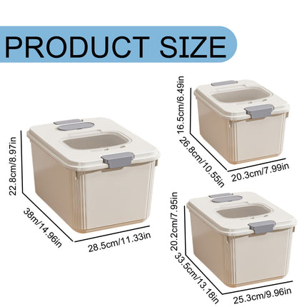 Airtight Pet Food Storage Container for Dog Cat Food Up to 10lbs Large Dry Food Bin with Measuring Cup Lids for Treats and Other Pets (10 LB), 6.31x9.44x7.08 7.99" x 10.55" x 6.49" Beige/Small