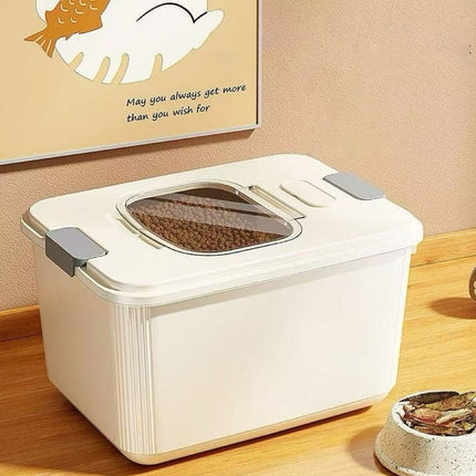 Airtight Pet Food Storage Container for Dog Cat Food Up to 10lbs Large Dry Food Bin with Measuring Cup Lids for Treats and Other Pets (10 LB), 6.31x9.44x7.08 7.99" x 10.55" x 6.49" Beige/Small