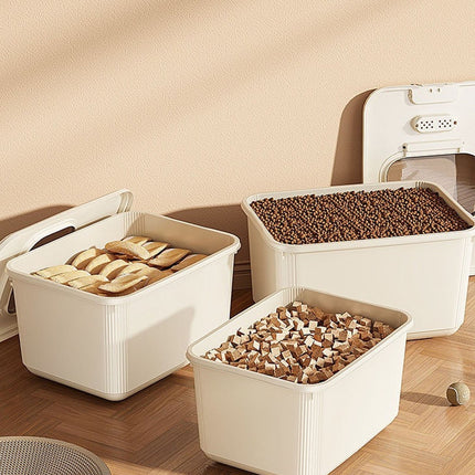 Airtight Pet Food Storage Container for Dog Cat Food Up to 10lbs Large Dry Food Bin with Measuring Cup Lids for Treats and Other Pets (10 LB), 6.31x9.44x7.08 7.99" x 10.55" x 6.49" Beige/Small