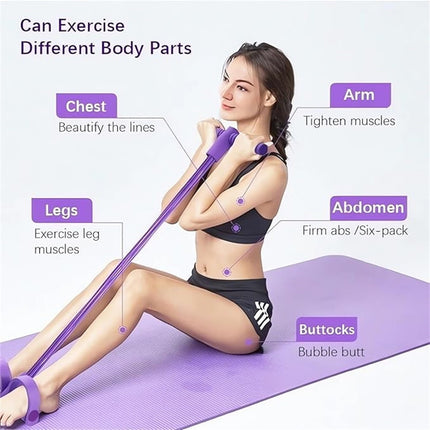 Clearance！4-Tube Pedal Puller Resistance Rope - Foot Pedal Resistance Band,Yoga Elastic Exercise Bands, for Women Jump Fitness, Abdomen/Arm Weight/Waist/Leg Stretching Slimming Training Purple