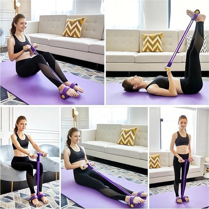 Clearance！4-Tube Pedal Puller Resistance Rope - Foot Pedal Resistance Band,Yoga Elastic Exercise Bands, for Women Jump Fitness, Abdomen/Arm Weight/Waist/Leg Stretching Slimming Training Purple