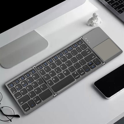 Tri-Folding Bluetooth Keyboard,Wireless Portable Foldable Bluetooth Keyboard for Travel, Keyboard with Touchpad, Rechargeable Multi-Device Small Keyboard for Laptop Tablet PC Smartphone A