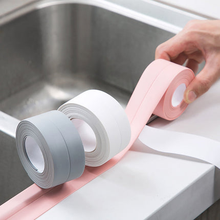 Kitchen & Bathroom Mildew-Proof Caulk Tape,PE Self-Adhesive Waterproof Sealing Strip for Bathtub, Shower & Toilet,Waterproof Caulk Strip, Bathroom Caulk Tape, Kitchen Sealing Tape(Grey) White