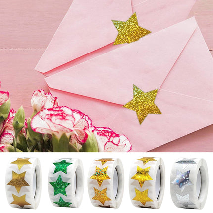 500PCS Gold Star Roll Stickers - 1 Inch Self-Adhesive Glitter Decals,for Kids, Classroom, Teachers, Wall Crafts, Sparkly Star Stickers for Rewards & Decor Gold Star Stickers For Kids(E) C