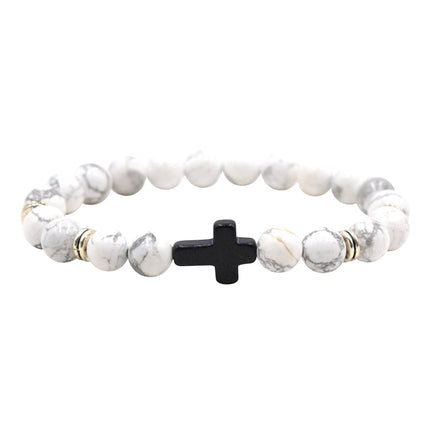 Natural Stone Black Cross Stretch Bracelet Elastic Thread Beaded Unisex Jewelry - One Size Fits Most Wrist, Spiritual Healing Crystal Bead Gift, Up to 60% OFF Black