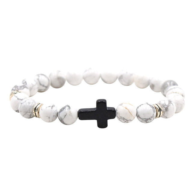 Natural Stone Black Cross Stretch Bracelet Elastic Thread Beaded Unisex V1189-LWWAL-20260401-05859