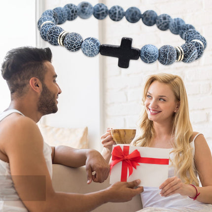 Natural Stone Black Cross Stretch Bracelet Elastic Thread Beaded Unisex Jewelry - One Size Fits Most Wrist, Spiritual Healing Crystal Bead Gift, Up to 60% OFF Black