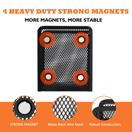 Magnetic Pencil Holder, Magnets Marker Holder, Mesh Storage Basket Organizer with Extra Strong Magnet, Mesh Pen Holder for Refrigerator, Whiteboard, Locker Accessories, Office Supplies, 3.93x3.54x4.9 3.54x3.93x4.92 Black