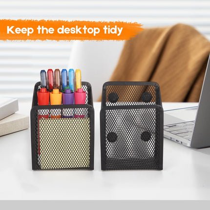 Magnetic Pencil Holder, Magnets Marker Holder, Mesh Storage Basket Organizer with Extra Strong Magnet, Mesh Pen Holder for Refrigerator, Whiteboard, Locker Accessories, Office Supplies, 3.93x3.54x4.9 3.54x3.93x4.92 Black
