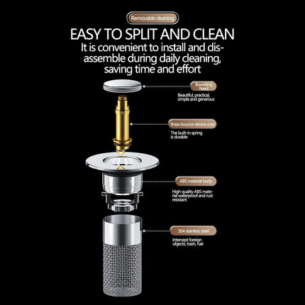 Bathroom Sink Stopper, Heavy Duty Hair Catcher, Pop Up Sink Drain Filter, for Bathroom Sink Stopper Replacement， Hair Catcher with Removable Stainless Steel Filter Basket, 1 Pcs, 2.36x3.15 2.36" x 3.15" Silver