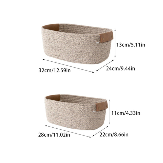 Cotton Woven Basket with PU Leather Handle Clothes Toys Candy Gifts Cotton Rope Organizer Living – product detail