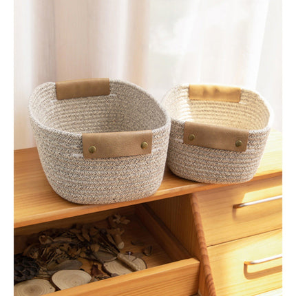 Cotton Woven Basket with PU Leather Handle, Clothes Toys Candy Gifts Cotton Rope Organizer, Living Room Basket Bathroom Shower Storage Laundry Basket, Dog Cat Bed, Fall Basket, 11.02x8.66x4.33 12.59" x 9.44" x 5.11" Coffee