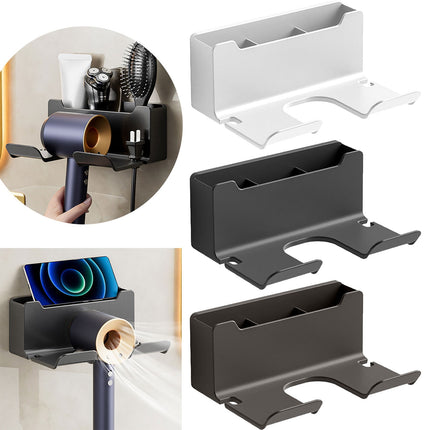 1 Pack Hair Dryer Holder, Wall Mount Self Adhesive Waterproof Blow Dryer Rack Storage Organizer Hanger, Compatible with Most Hair Blower Appliance, Curling Iron, Straightener(Z2-White) Z2-White