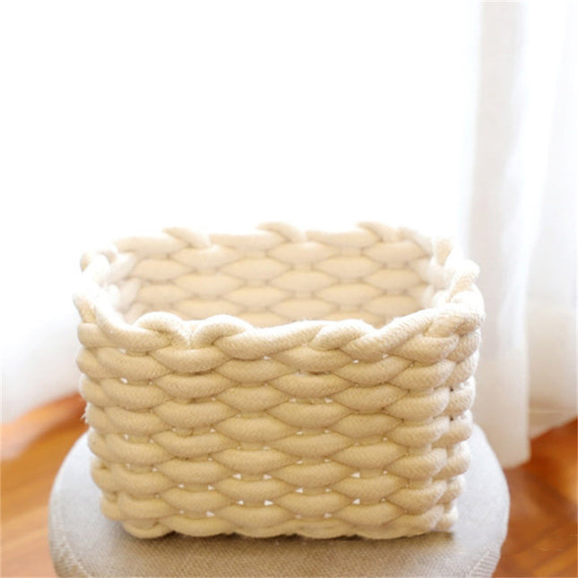 3 pcs Small Cat Ears Toy Organizer Woven Cotton Rope Basket Decorative Nursery Bins & in Beige