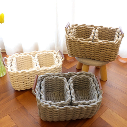 3 pcs Small Cat Ears Toy Organizer, Woven Cotton Rope Basket, Decorative Nursery Bins & Boxes Gift Basket Empty for Pet Toy Storage, 1 Pcs, 7.8x3.93 8.66" x 5.91" x 5.51" Beige