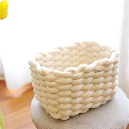 3 pcs Small Cat Ears Toy Organizer, Woven Cotton Rope Basket, Decorative Nursery Bins & Boxes Gift Basket Empty for Pet Toy Storage, 1 Pcs, 7.8x3.93 8.66" x 5.91" x 5.51" Beige