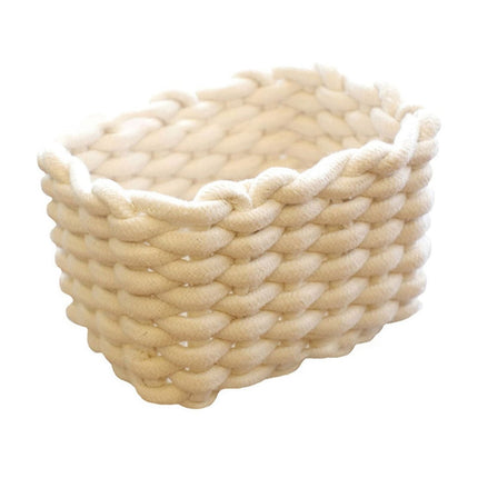 3 pcs Small Cat Ears Toy Organizer, Woven Cotton Rope Basket, Decorative Nursery Bins & Boxes Gift Basket Empty for Pet Toy Storage, 1 Pcs, 7.8x3.93 8.66" x 5.91" x 5.51" Beige