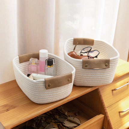 Small Cat Ears Toy Organizer, Woven Cotton Rope Basket, Decorative Nursery Bins & Boxes Gift Basket Empty for Pet Toy Storage, 1 Pcs, 7.8x3.93 11.02" x 8.66" x 4.33" Coffee