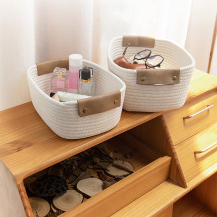 Small Cat Ears Toy Organizer, Woven Cotton Rope Basket, Decorative Nursery Bins & Boxes Gift Basket Empty for Pet Toy Storage, 1 Pcs, 7.8x3.93 12.59" x 9.44" x 5.11" Coffee