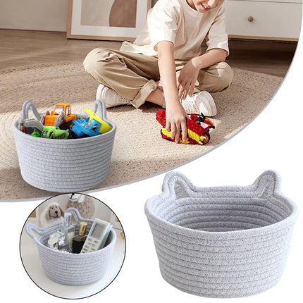 Small Cat Ears Toy Organizer, Woven Cotton Rope Basket, Decorative Nursery Bins & Boxes Gift Basket Empty for Pet Toy Storage, 1 Pcs, 7.8x3.93 7.8" x 3.93" Grey
